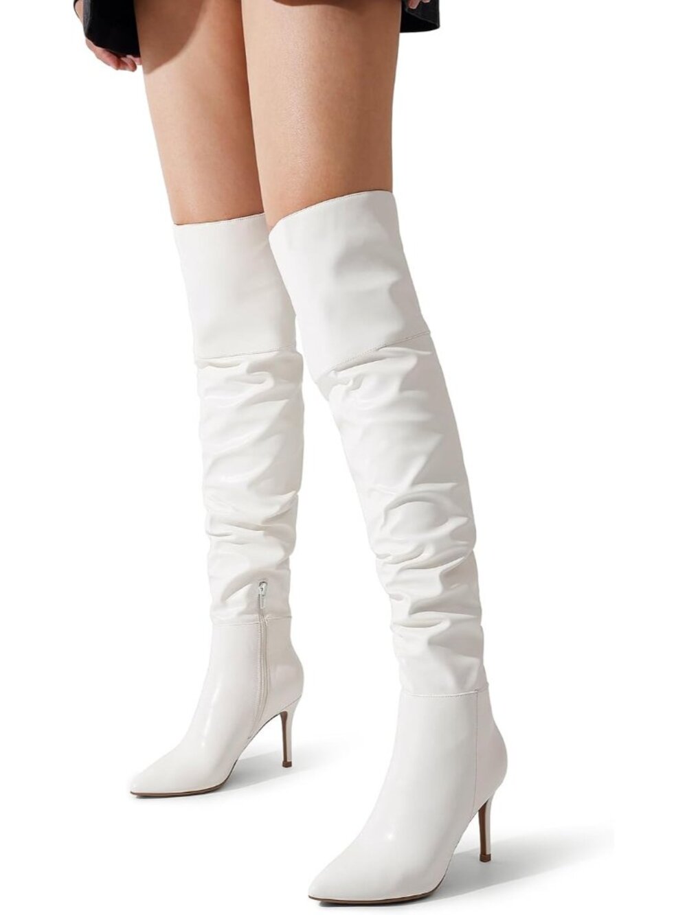 Women's White Thigh High Pointed Toe Stiletto Sexy Fashion Over The Knee Boots - Picture 4 of 6